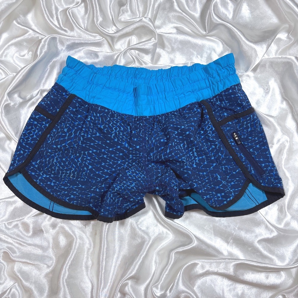 vintage Running Shorts Blue Excellent Lululemon Speed Up Geometric Print Pockets